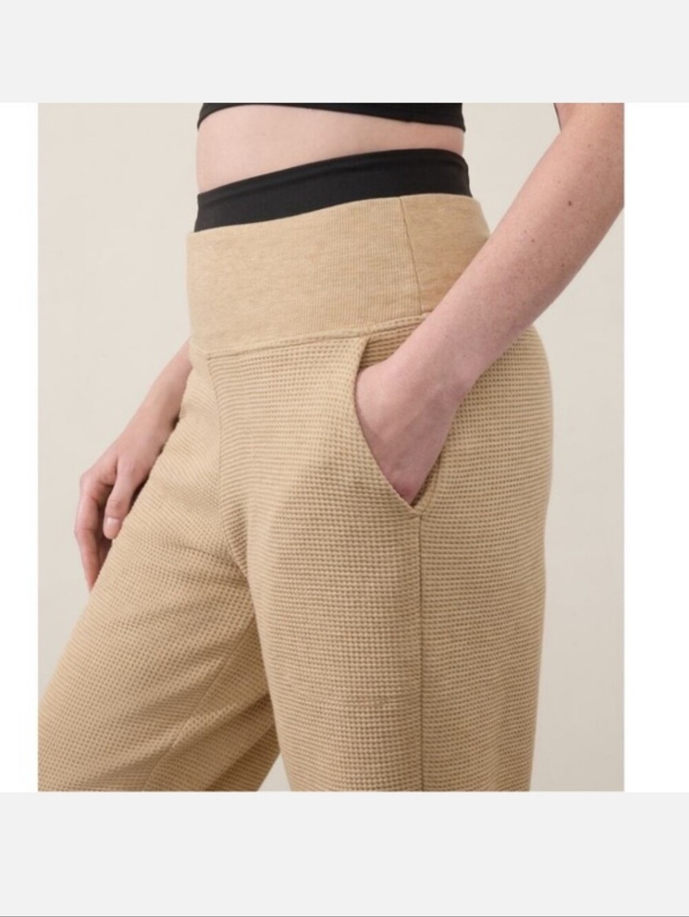 🧇ATHLETA🧇COASTER LUXE WAFFLE THERMAL JOGGERS PANTS, TAN DUNE HEATHER, MED, EUC
